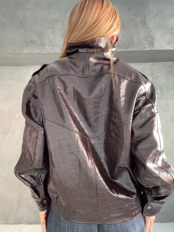 Μπορντό Jacket Δερματίνη με Γυαλιστερή Κροκό Υφή - New Collection