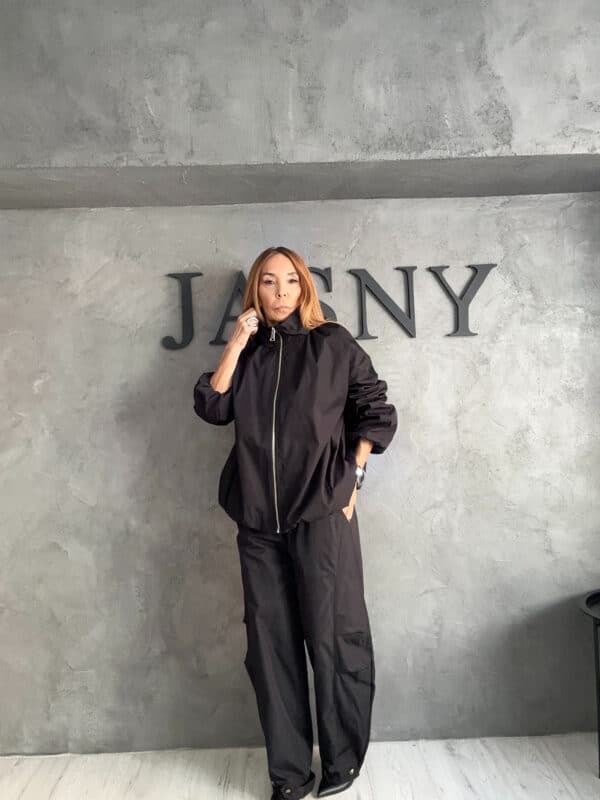 Μαύρο Σετ με Bomber Jacket & Barrel Παντελόνι - New Collection